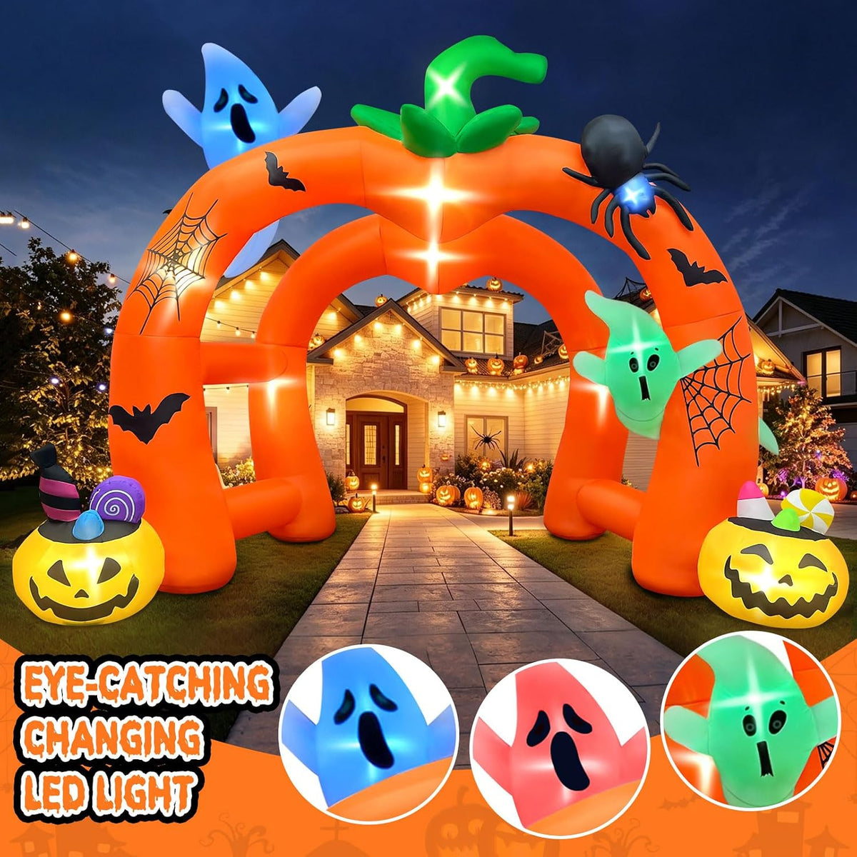 KALOLARY 12FT Pumpkin Tunnel Halloween Inflatable Archway - outdoor Halloween scene