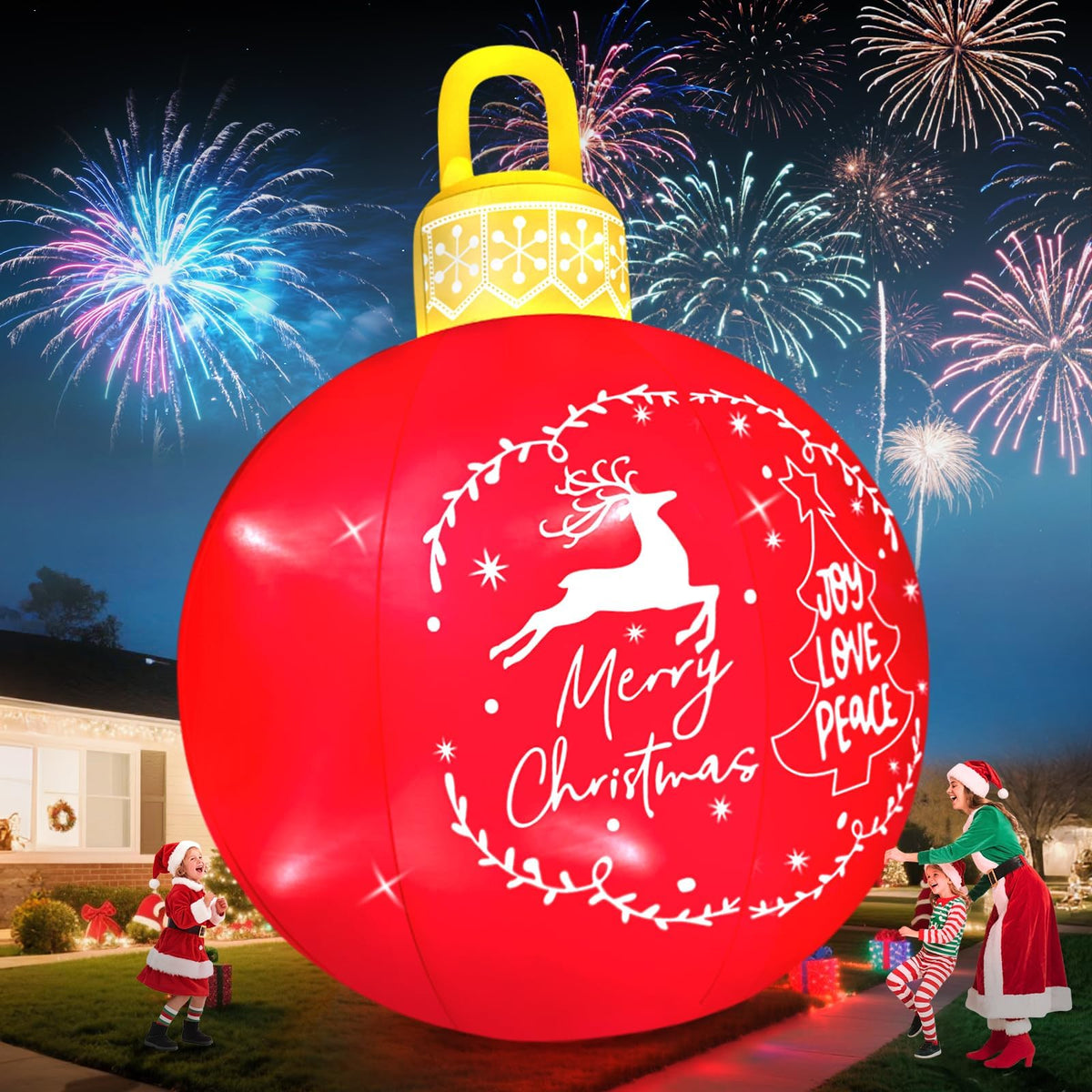 KALOLARY 15FT Giant Merry Bell With Ornaments Ball Blow Christmas Yard Inflatable - package contents