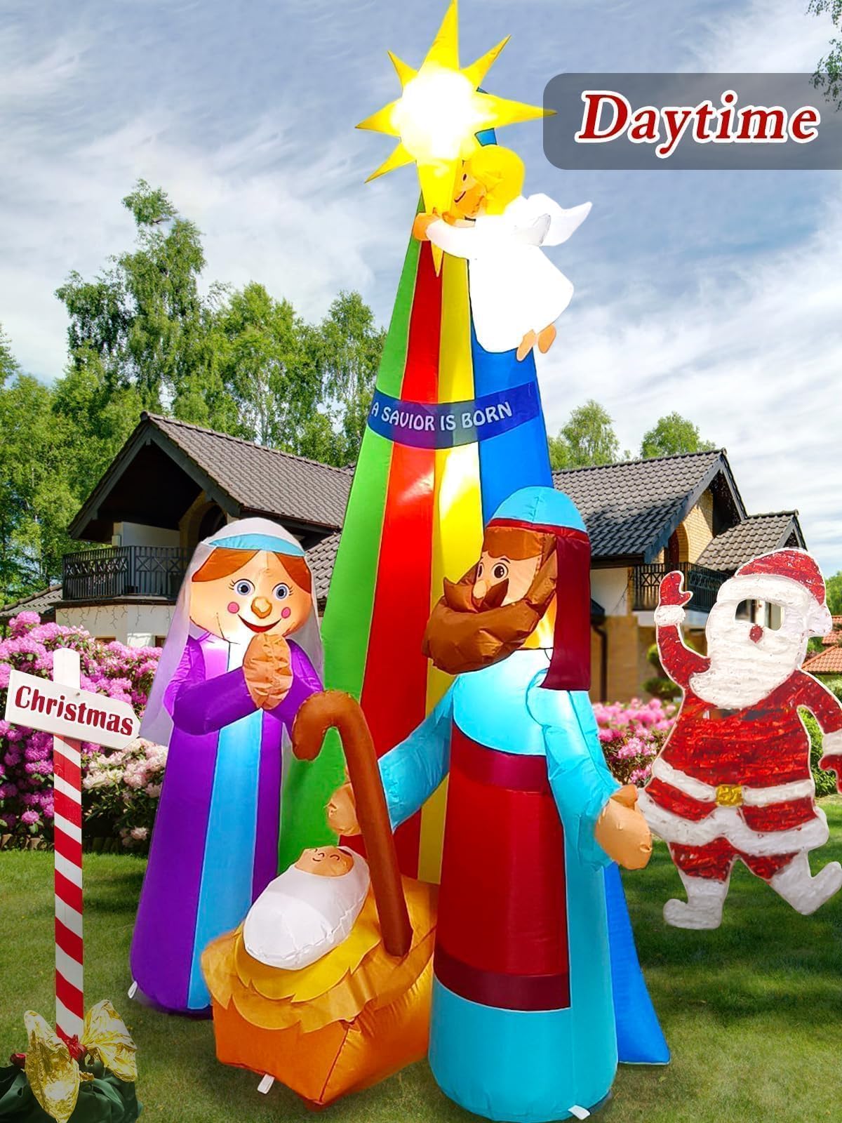 KALOLARY 7FT Nativity Scene Christmas Yard Inflatable - setup and accessories