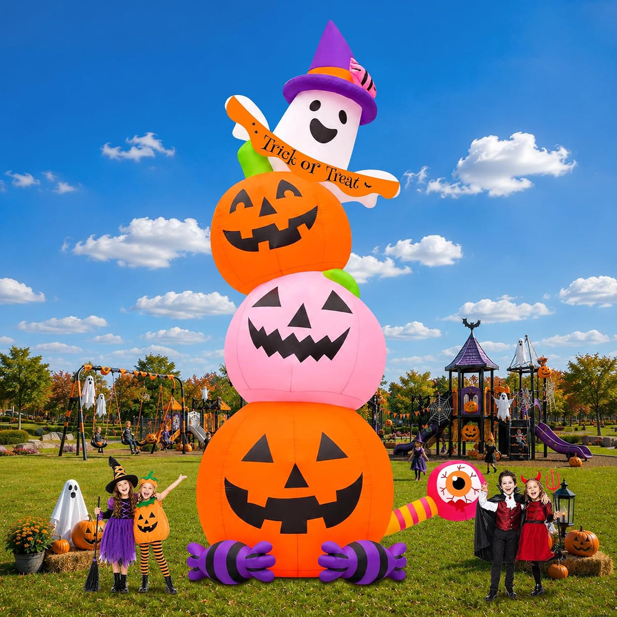 KALOLARY 20FT Stacked Pumpkin Halloween Yard Inflatable - setup and accessories