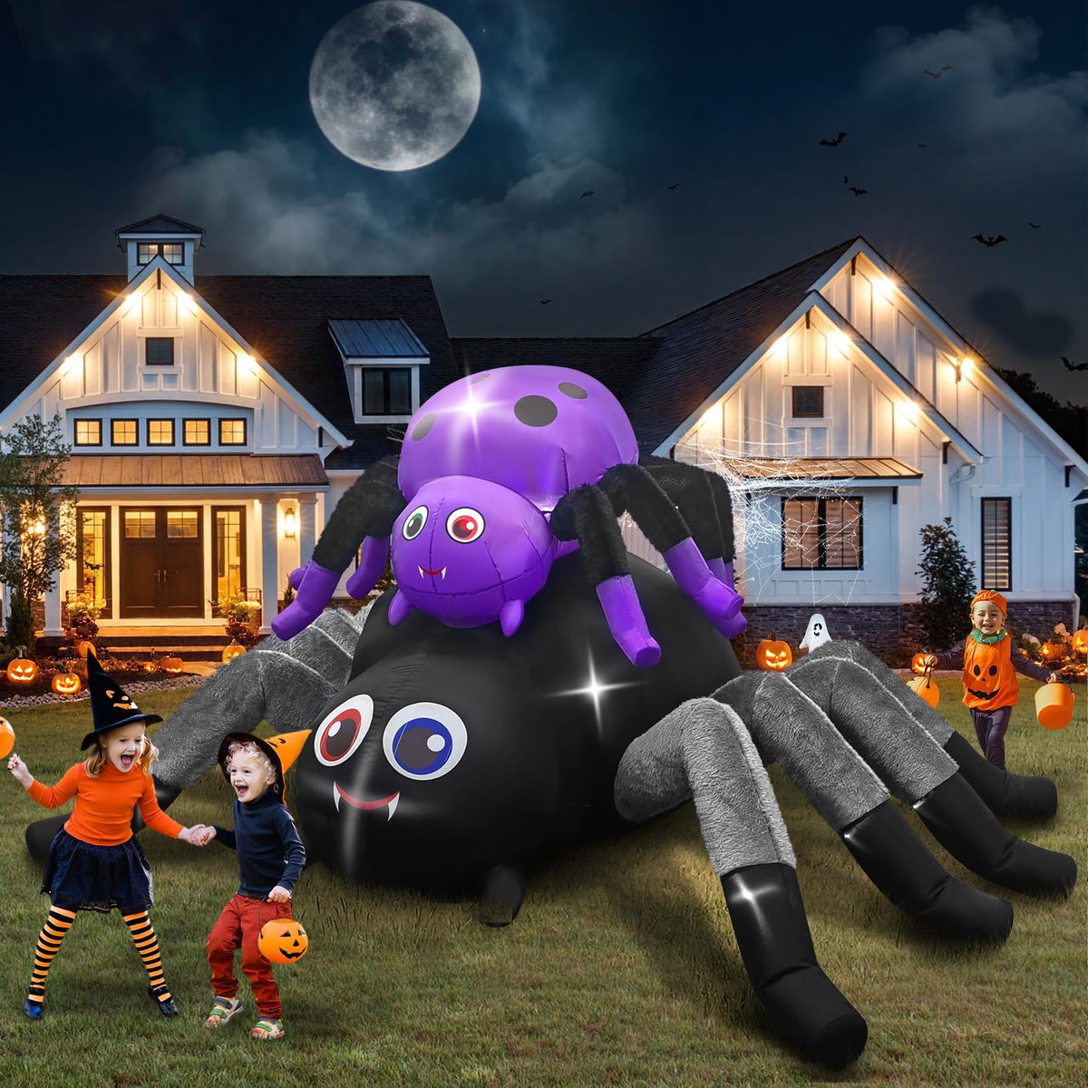 KALOLARY 10FT Length Double Spider With Furry Legs Halloween Yard Inflatable - main product view