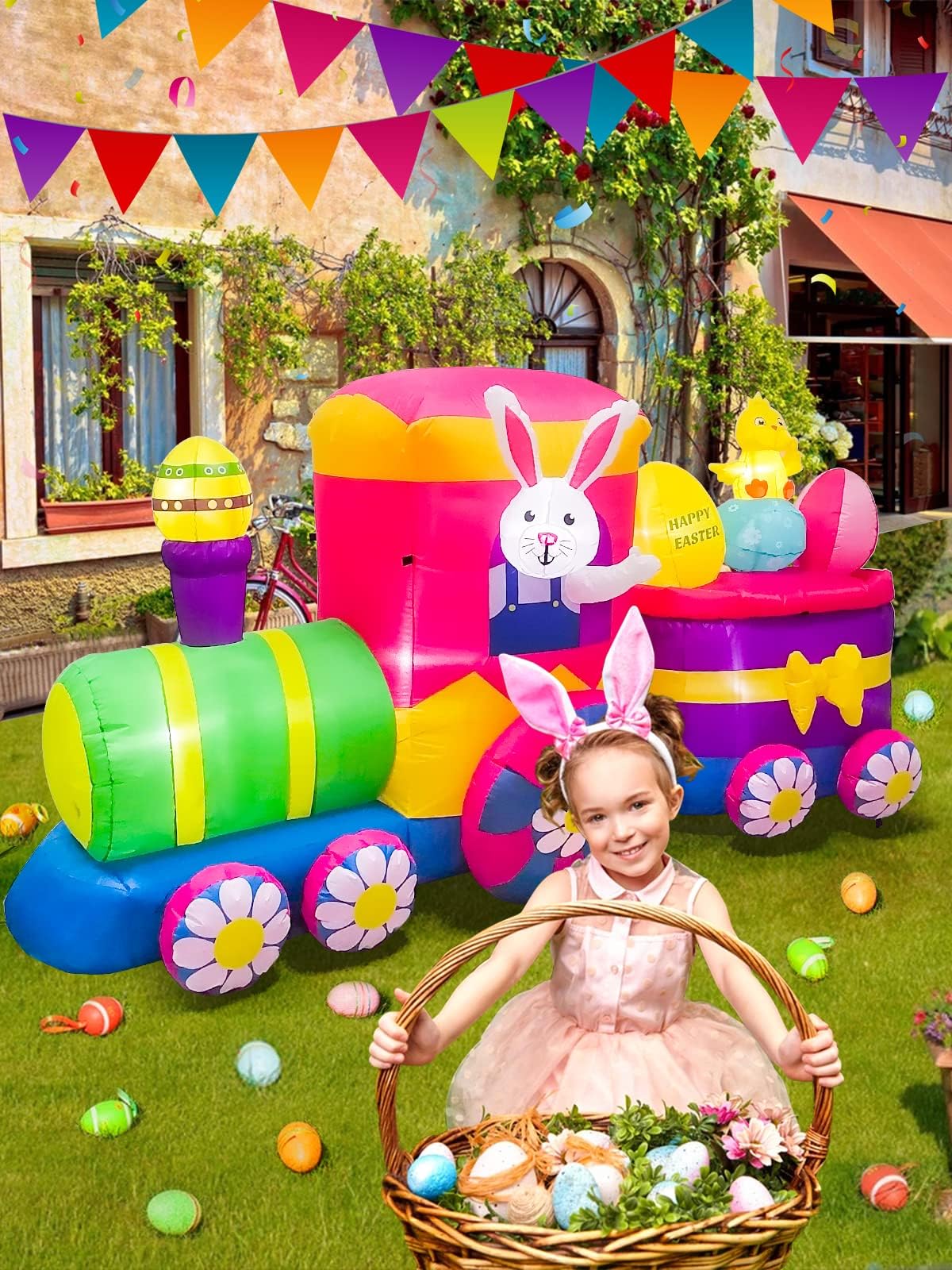 KALOLARY 8FT Train Christmas Yard Inflatable - setup and accessories