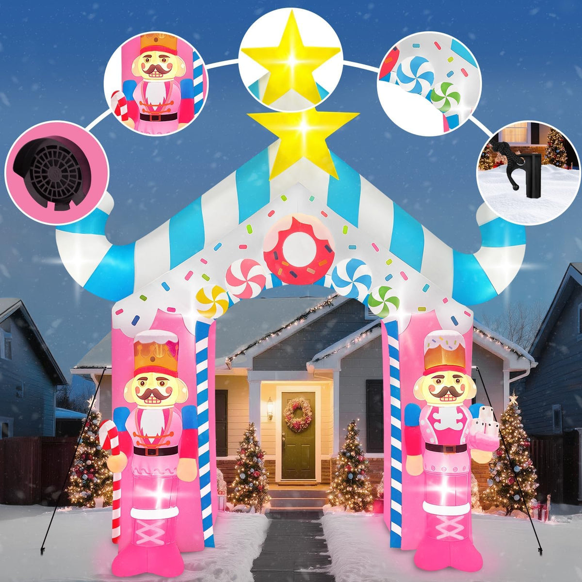 KALOLARY 12FT Archway With Pink Soldier Blow Up For Christmas Inflatable Archway - detail view