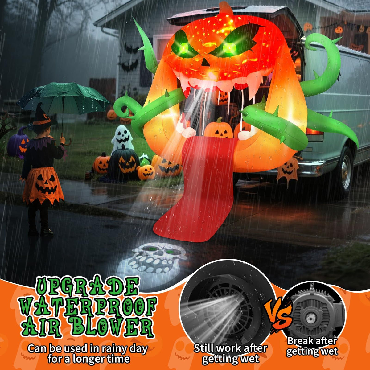 KALOLARY 5FT Pumpkin Halloween Yard Inflatable - detail view