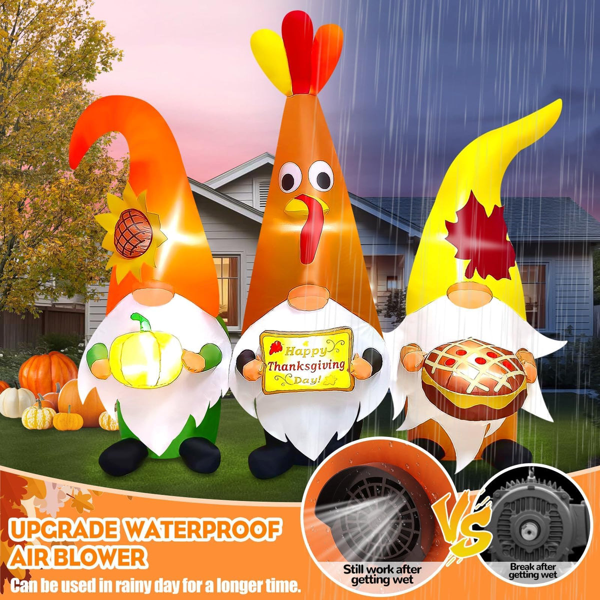 KALOLARY 7FT Thanksgiving Day With Thanksgiving Three Gnome Fall Holidays Yard Inflatable - detail view