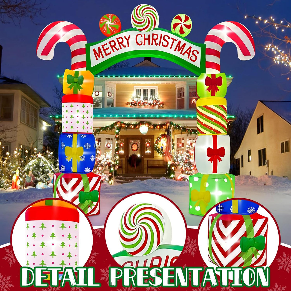 KALOLARY 10FT Gift Boxes Christmas Inflatable Archway - setup and accessories