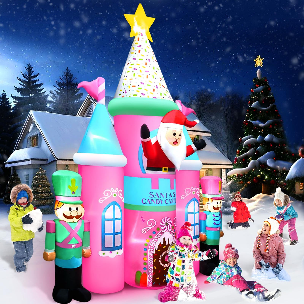 KALOLARY 10FT Natal Infláveis Decorações Ao Ar Livre Castelo Holidays Yard Inflatable - package contents