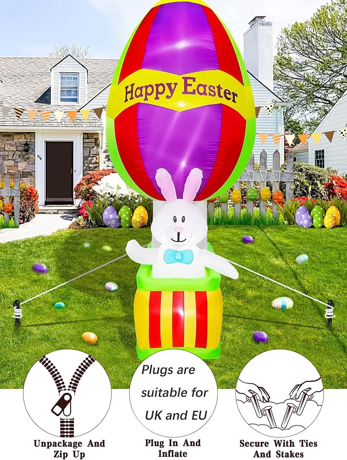 KALOLARY 8.8FT Easter Holidays Yard Inflatable - setup and accessories