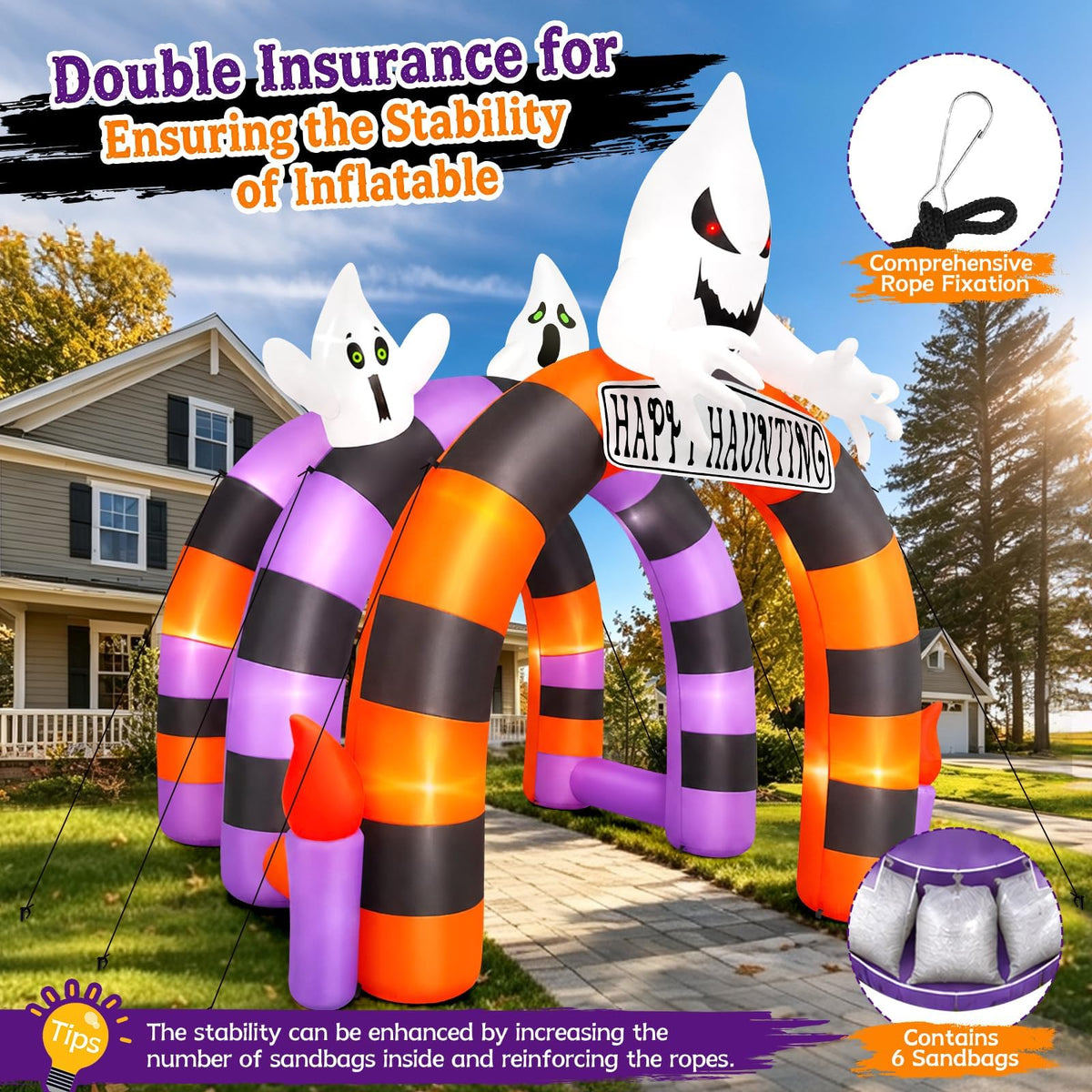 KALOLARY 10FT Ghost Halloween Inflatable Archway - detail view