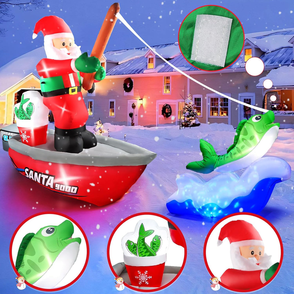 KALOLARY 15FT Fishing Santa Christmas Yard Inflatable - outdoor holiday scene