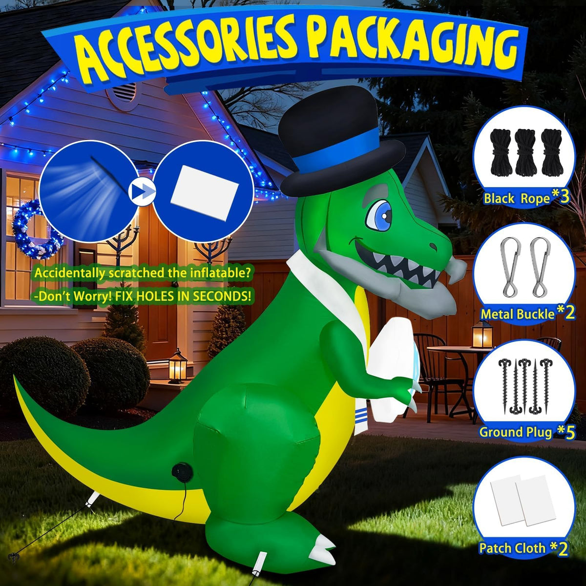 KALOLARY Hanukkah Dragon Dinosaur Blow Up Leds For Christmas Yard Inflatable - size reference