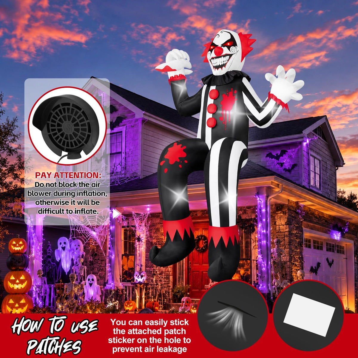 KALOLARY 15FT Clown Halloween Yard Inflatable - detail view