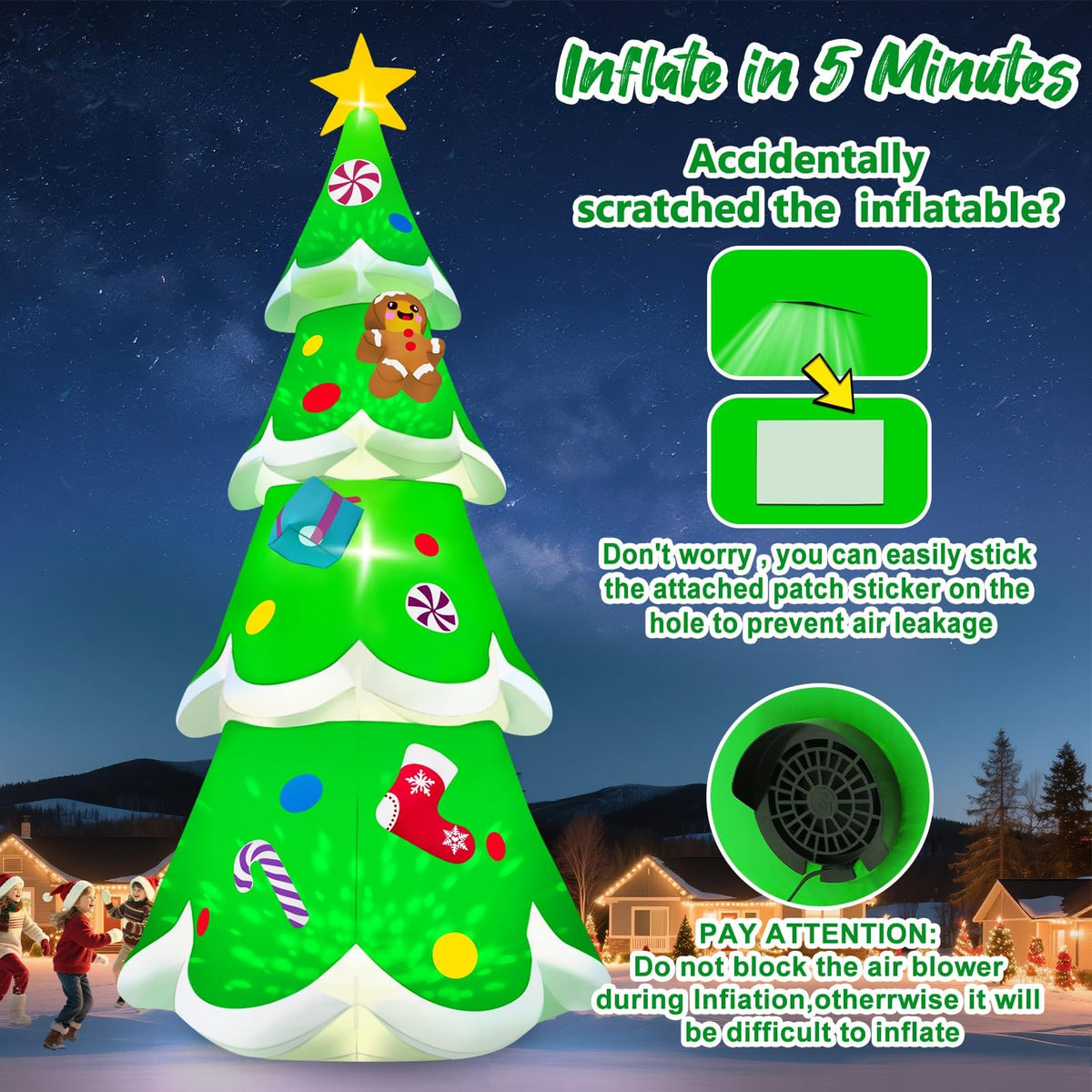KALOLARY 20FT Gingerbread Man Christmas Yard Inflatable - outdoor scene