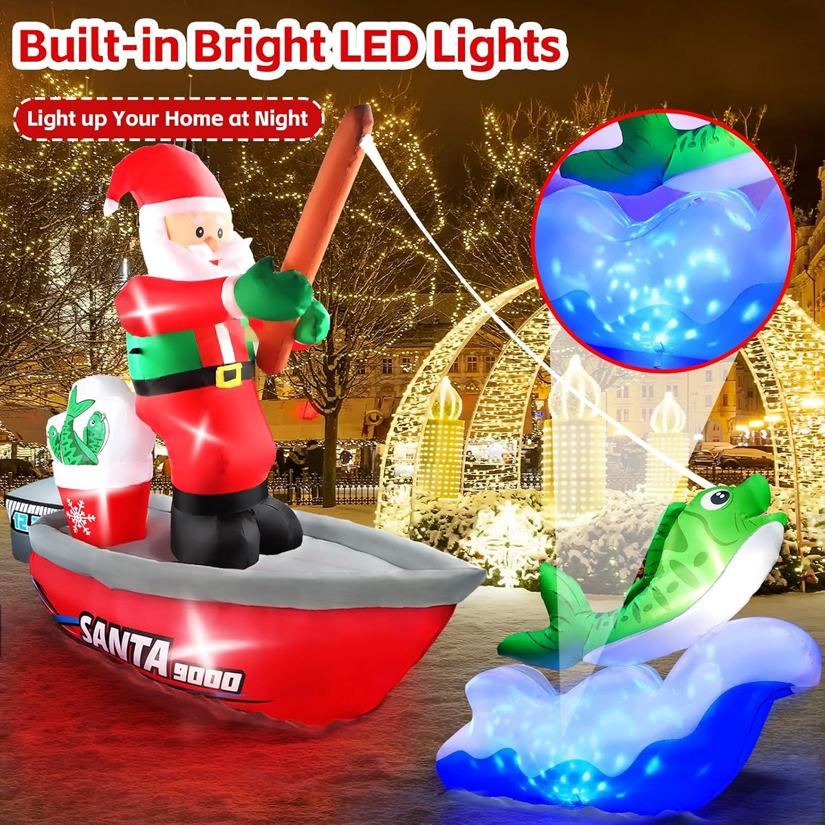 KALOLARY 15FT Fishing Santa Christmas Yard Inflatable - size reference