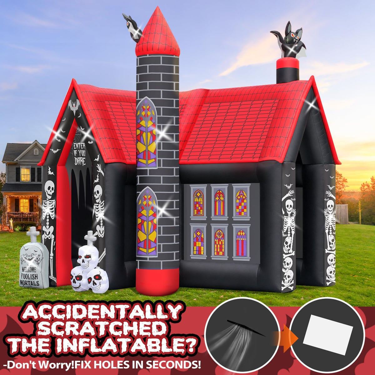 KALOLARY 10FT Haunted House Halloween Inflatable Archway - setup and accessories
