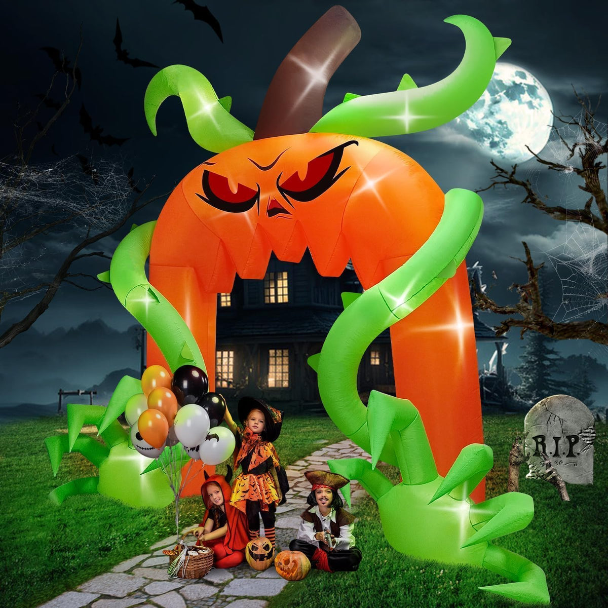 KALOLARY 12FT Pumpkin Halloween Inflatable Archway - lighted yard display