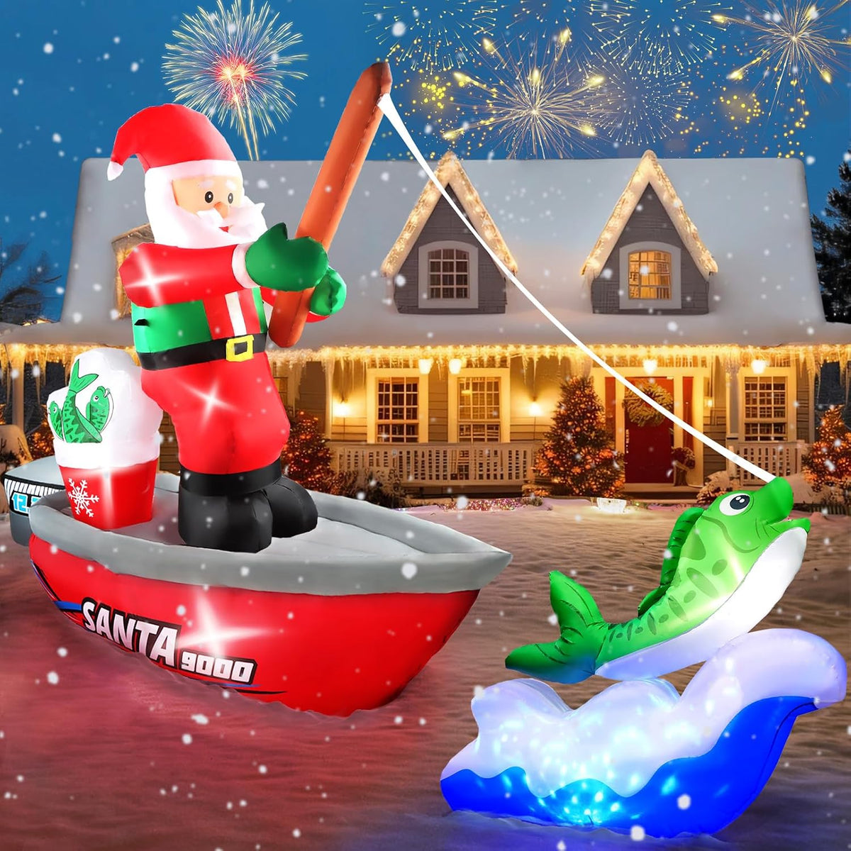 KALOLARY 15FT Fishing Santa Christmas Yard Inflatable - main product view