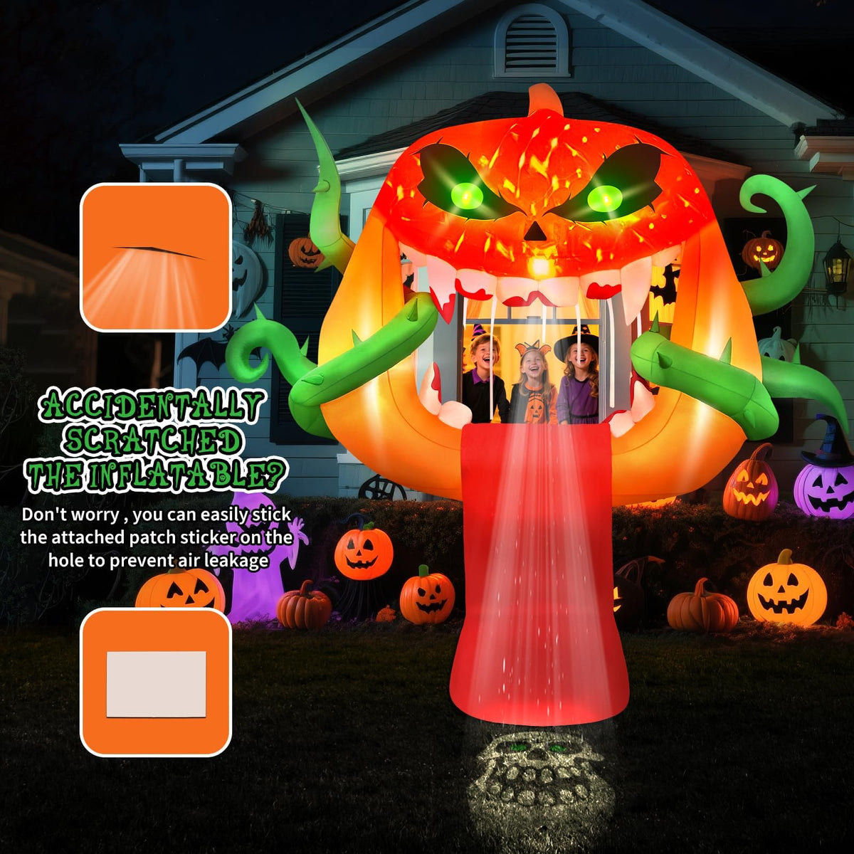 KALOLARY 5FT Pumpkin Halloween Yard Inflatable - setup and accessories