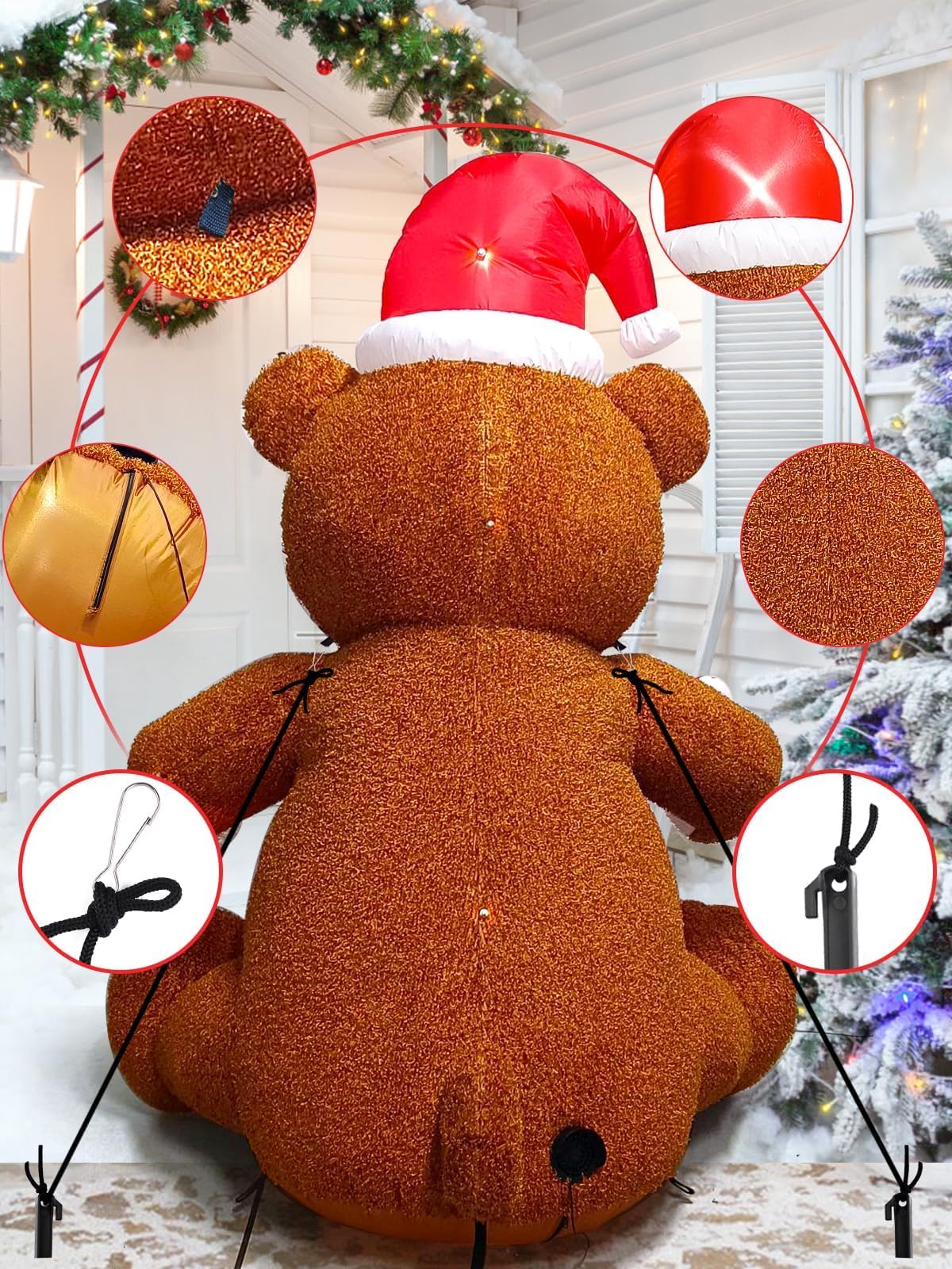 KALOLARY 8FT Fluffy Bear Blow Up Bear Teddy For Christmas Yard Inflatable - detail view