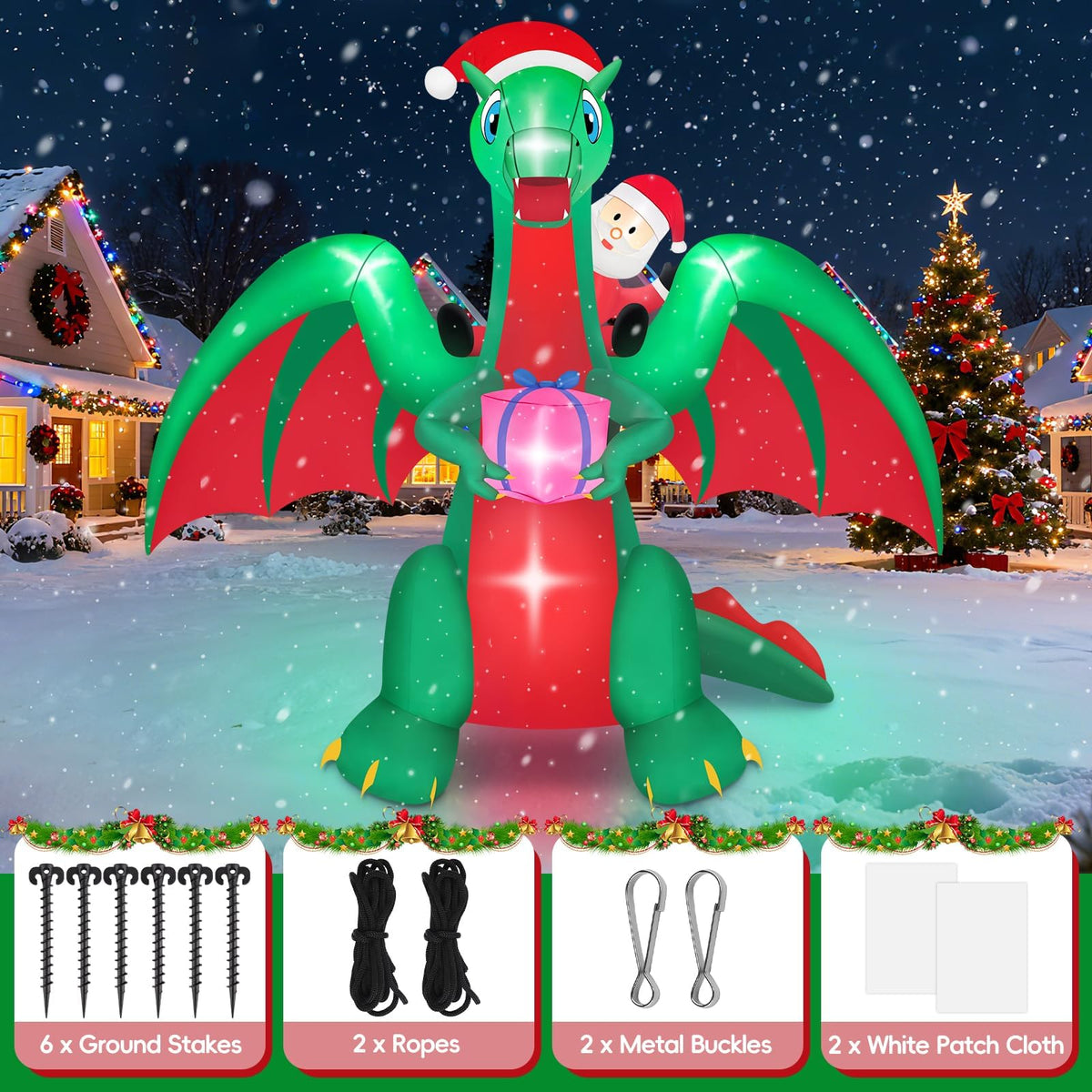 KALOLARY 10FT Santa Christmas Yard Inflatable - setup and accessories