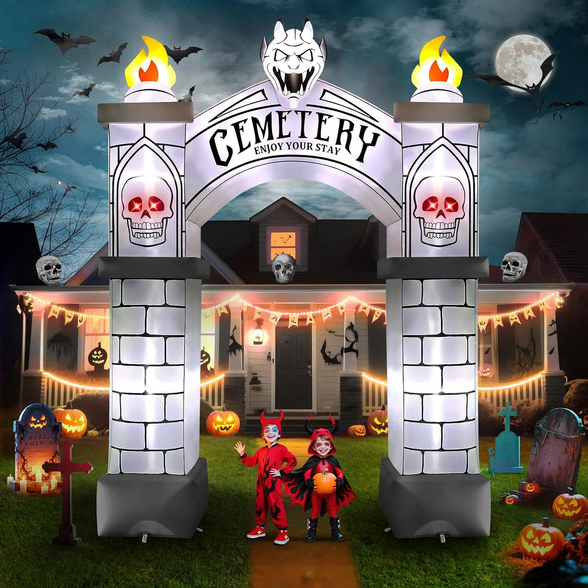 KALOLARY 10FT Cemetery Halloween Inflatable Archway - setup and accessories
