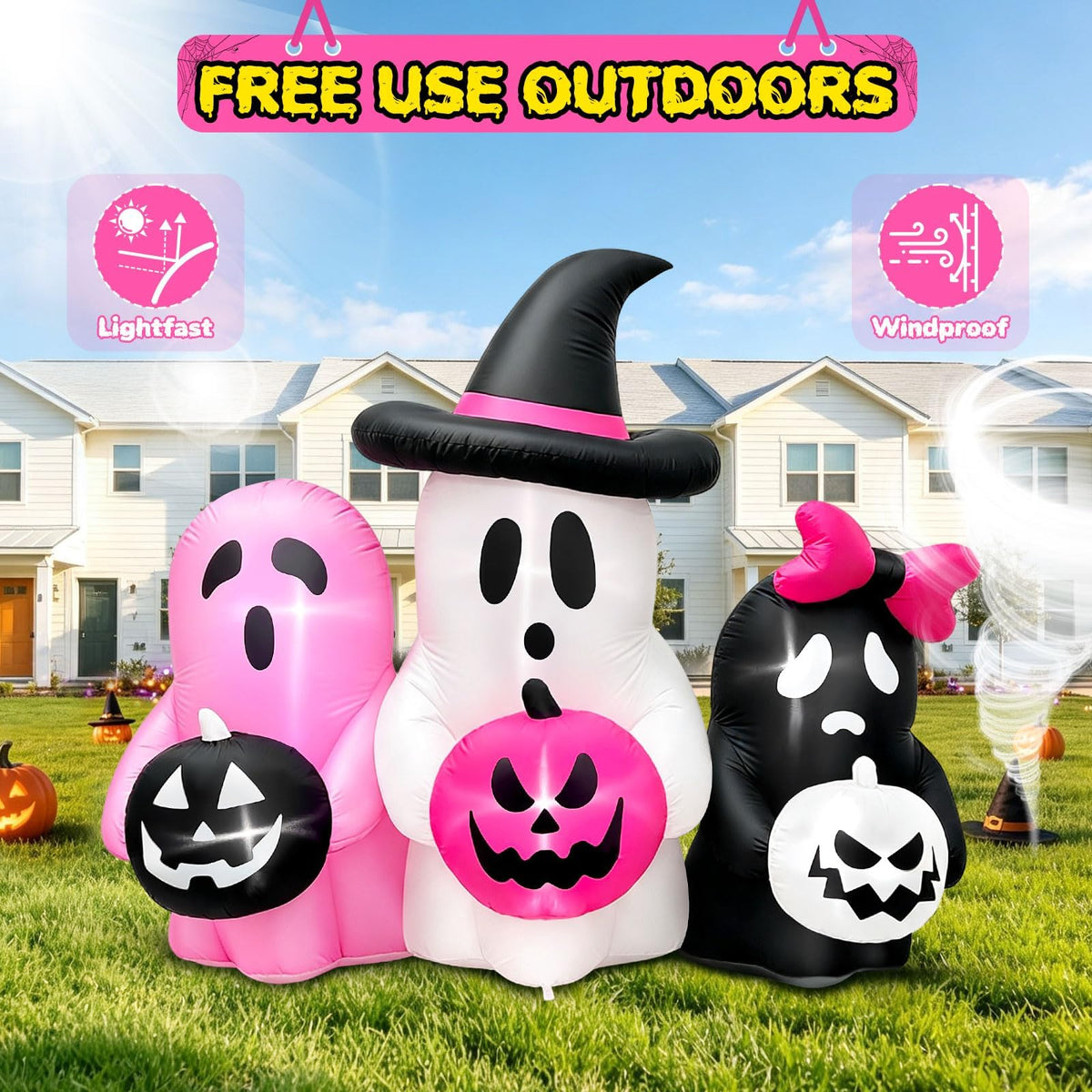 KALOLARY Pumpkin Halloween Yard Inflatable - setup and accessories