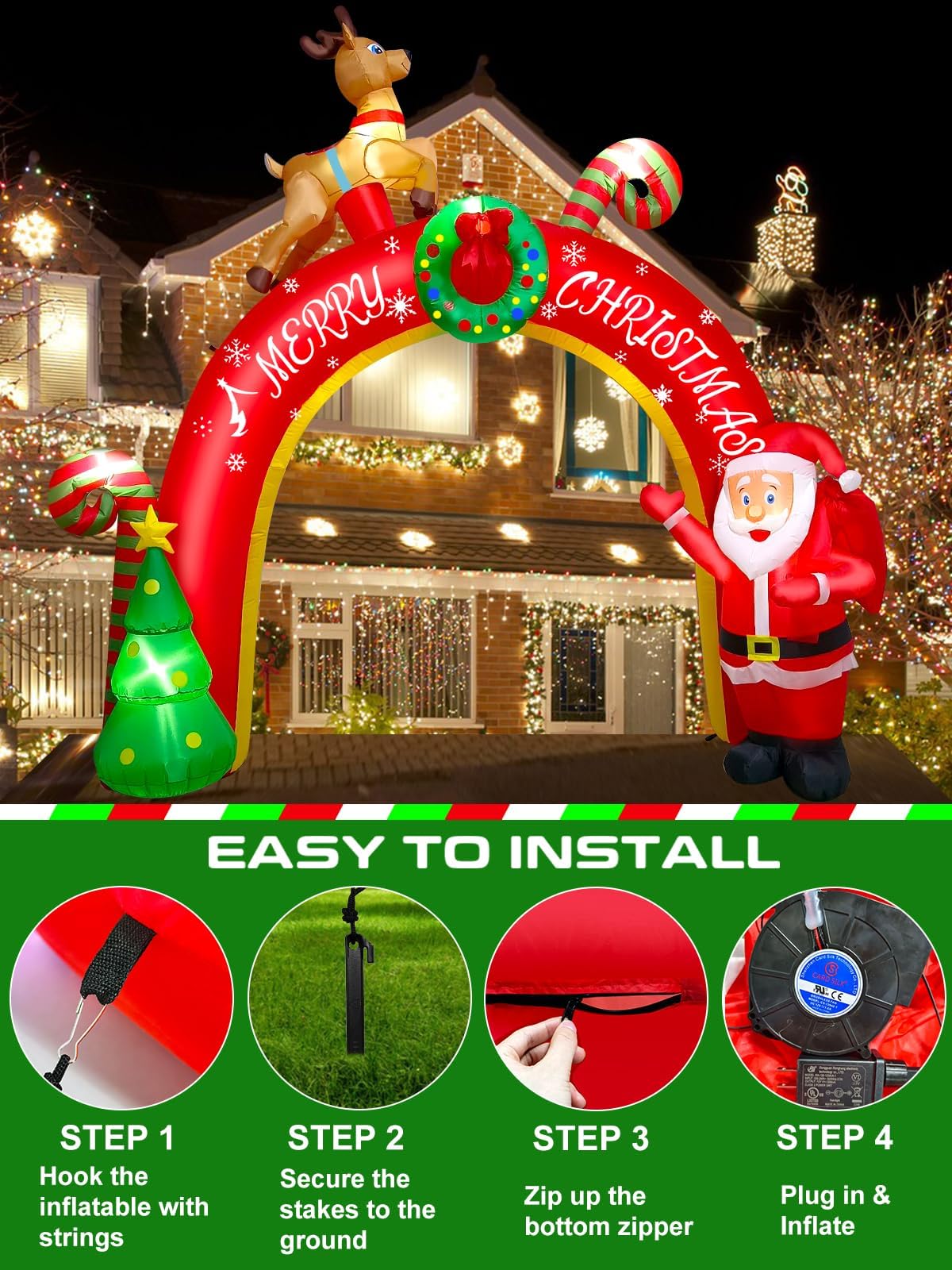 KALOLARY 10FT Santa Christmas Inflatable Archway - setup and accessories