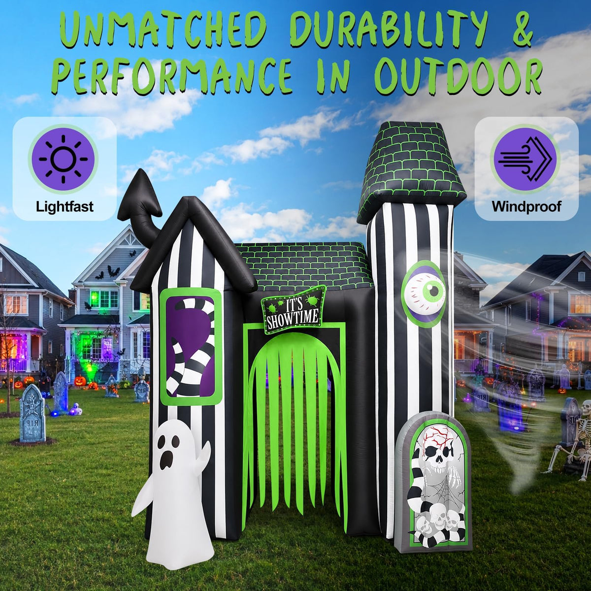 KALOLARY 12FT Ghost Halloween Inflatable Archway - setup and accessories