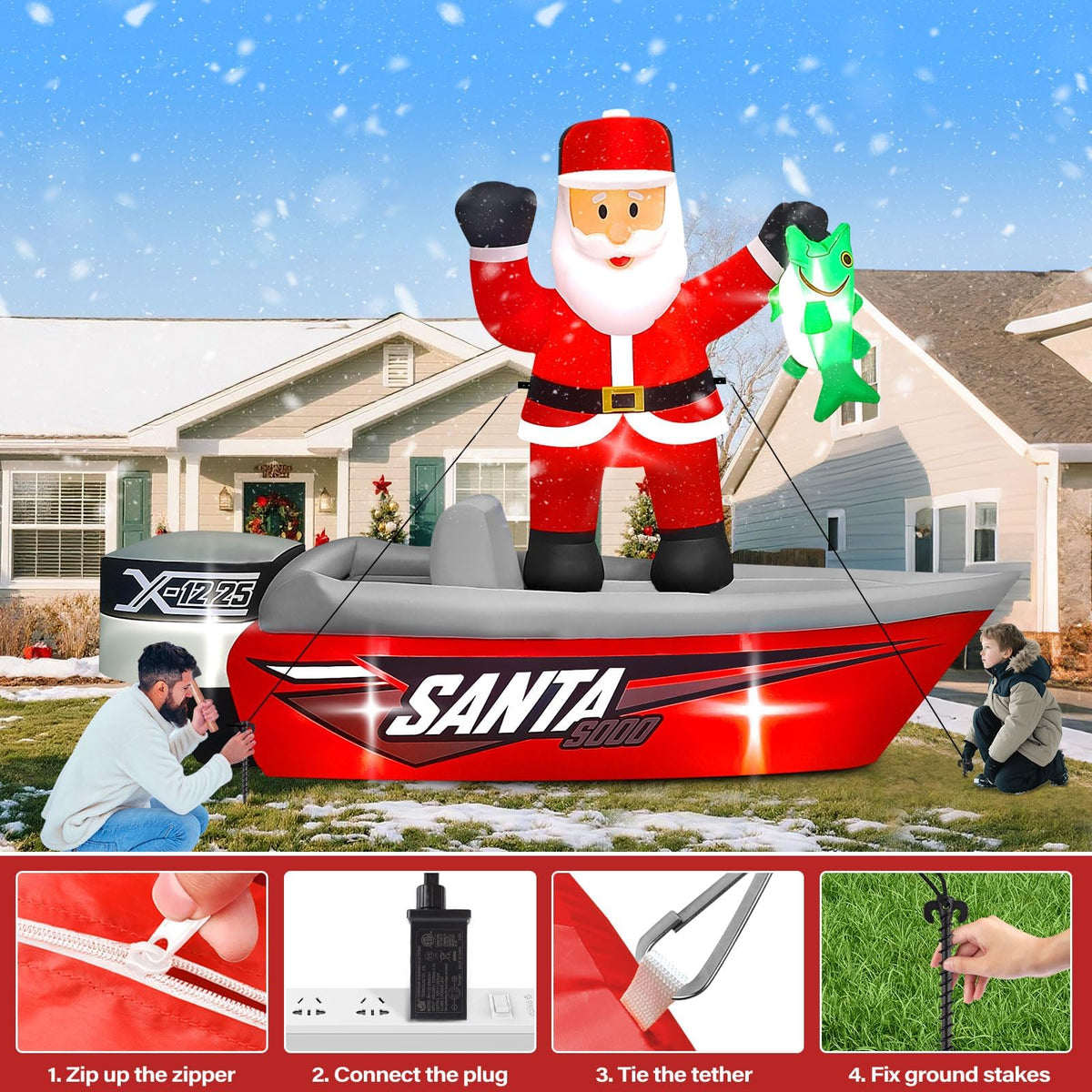 KALOLARY 9FT Santa Christmas Yard Inflatable - setup and accessories