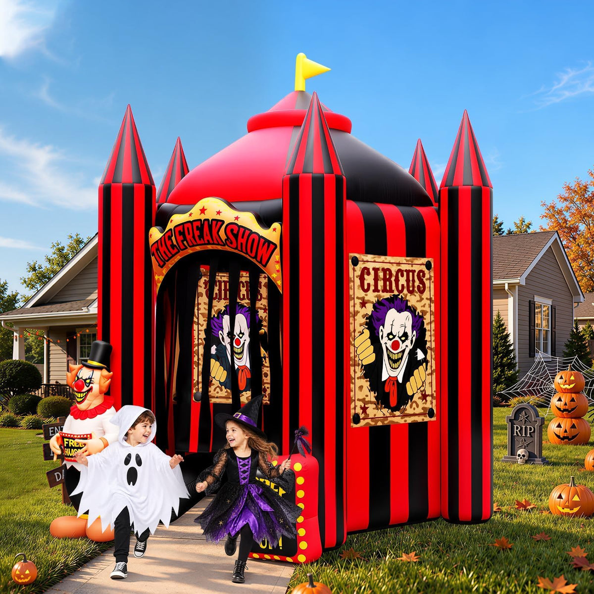 KALOLARY 12FT Clown Halloween Inflatable Archway - setup and accessories