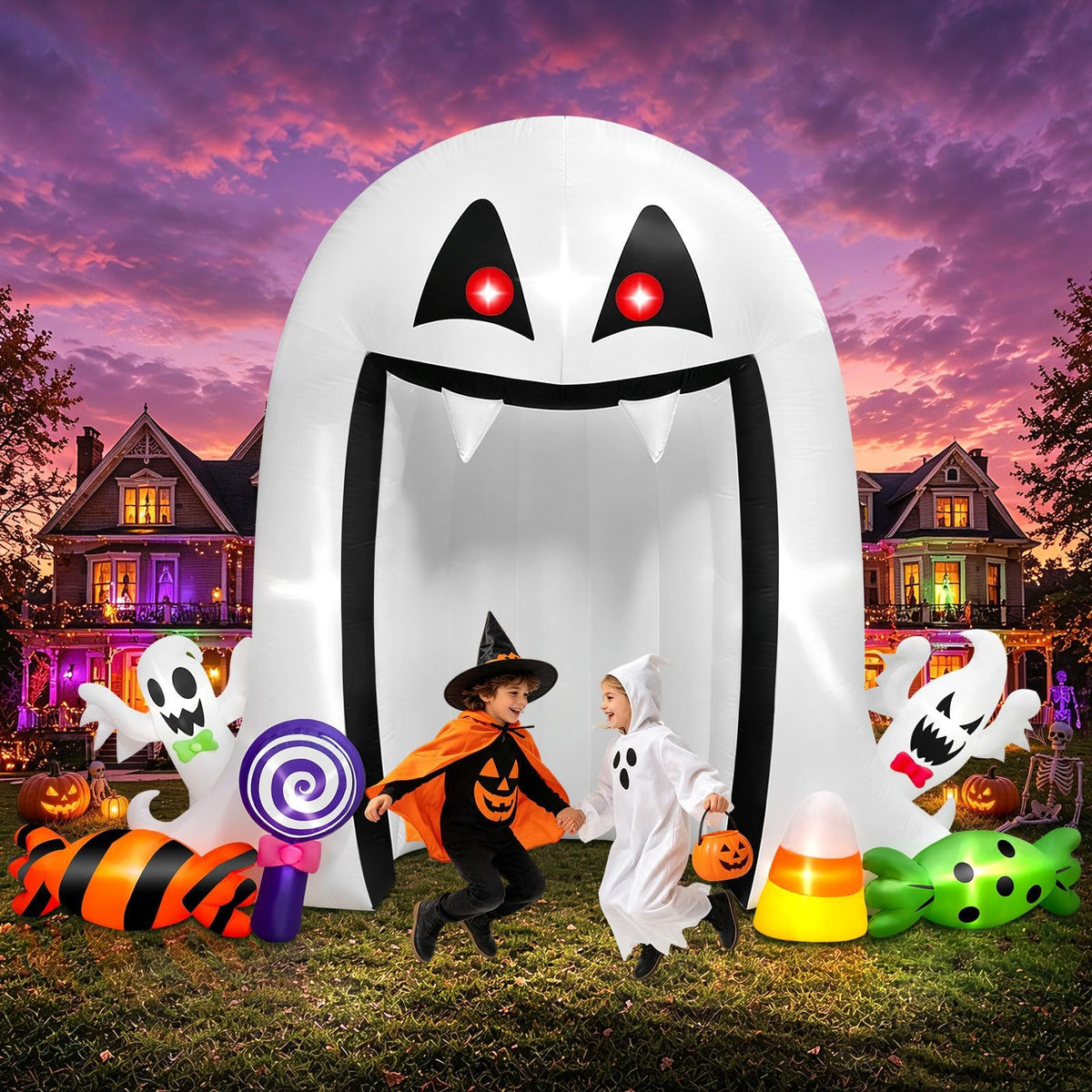 KALOLARY 12.5FT Ghost Halloween Inflatable Archway - lighted yard display