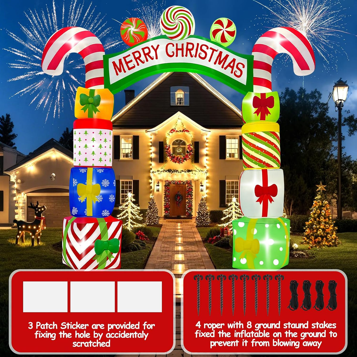 KALOLARY 10FT Gift Boxes Christmas Inflatable Archway - package contents