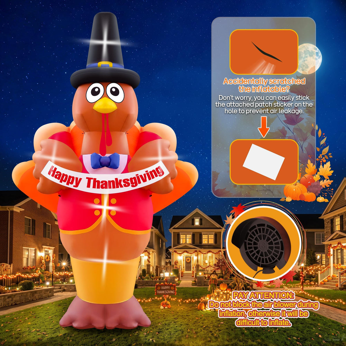 KALOLARY 15FT Turkey Holidays Yard Inflatable - outdoor scene