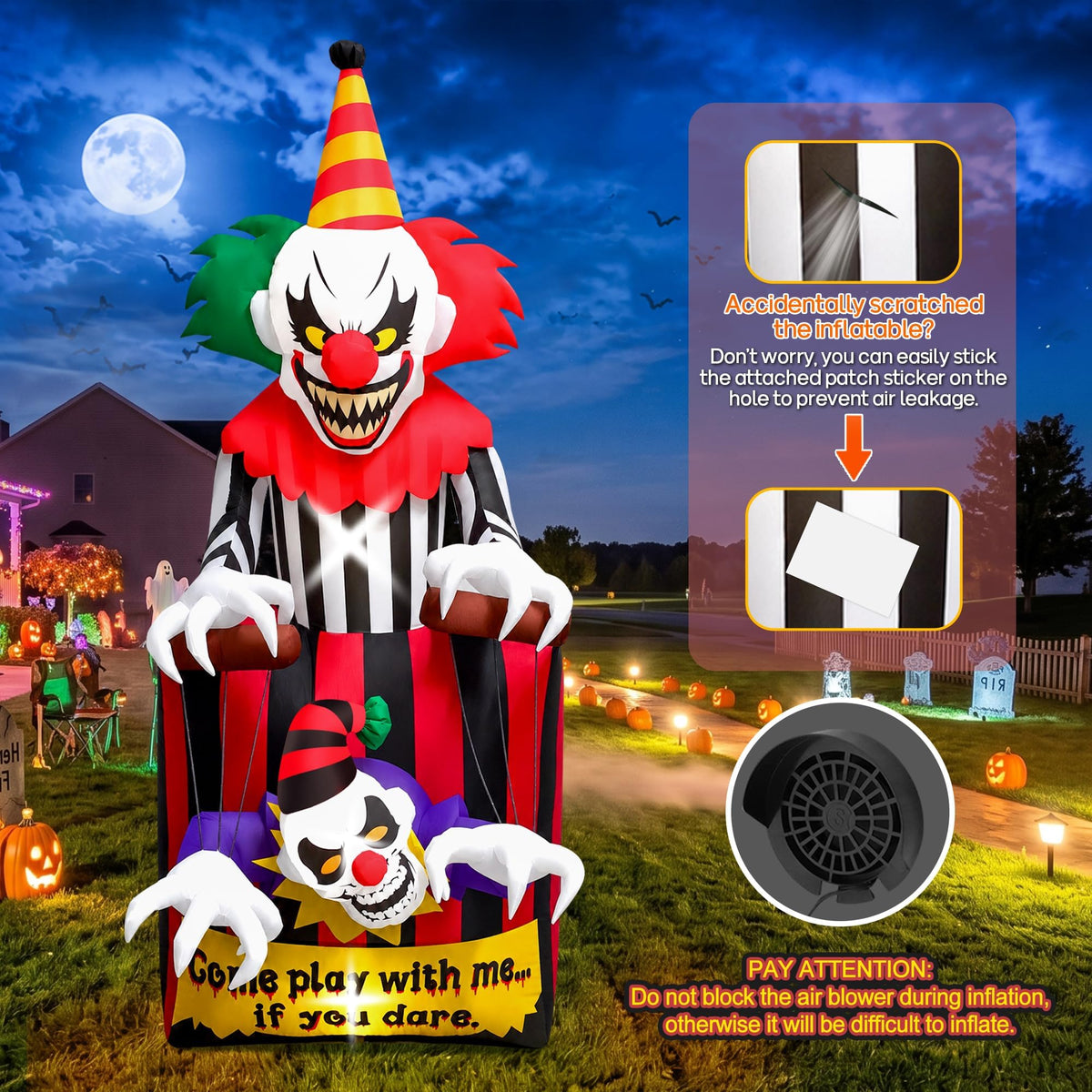 KALOLARY 7FT Clown Halloween Yard Inflatable - outdoor scene