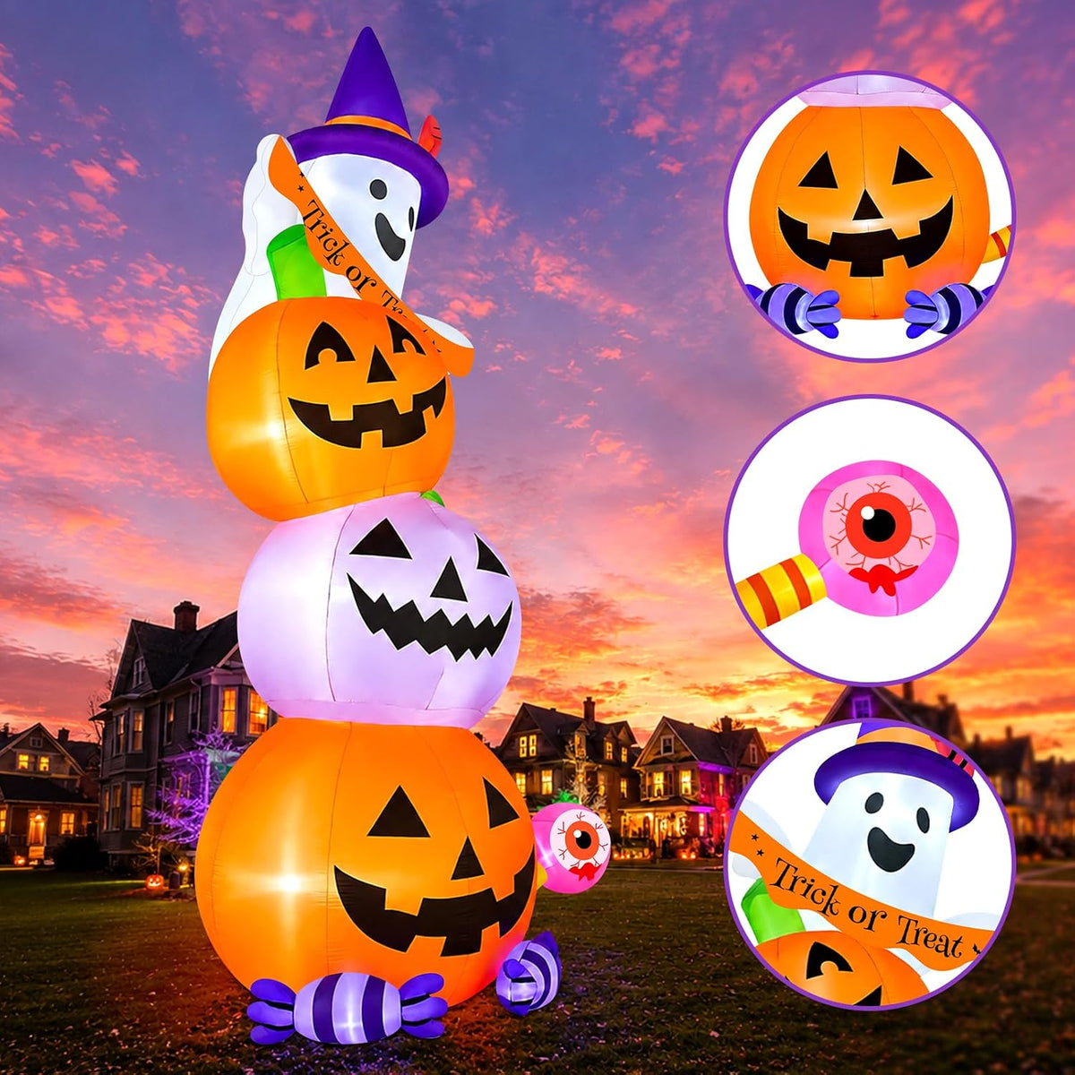 KALOLARY 20FT Stacked Pumpkin Halloween Yard Inflatable - detail view