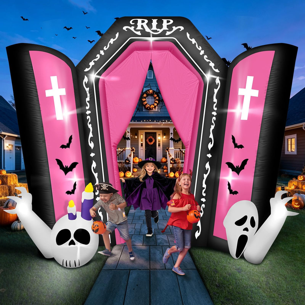 KALOLARY 12.5FT Spooky Gravestone Pink Tombstone Blow Up Scary Halloween Yard Inflatable - main product view