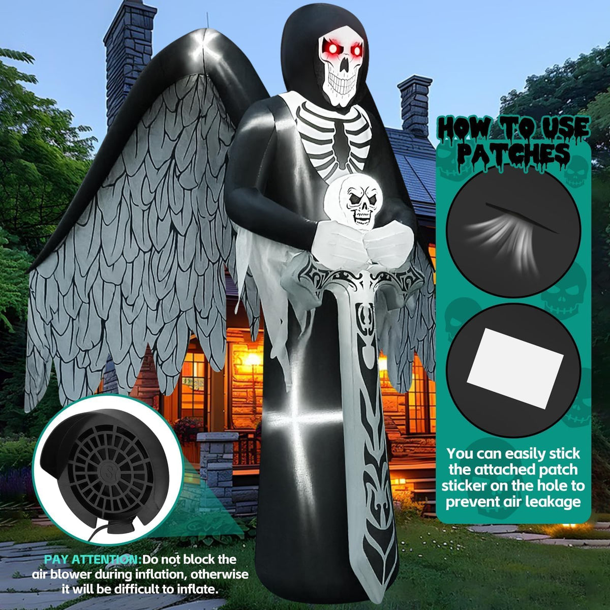 KALOLARY 12FT Skeleton Halloween Yard Inflatable - size reference