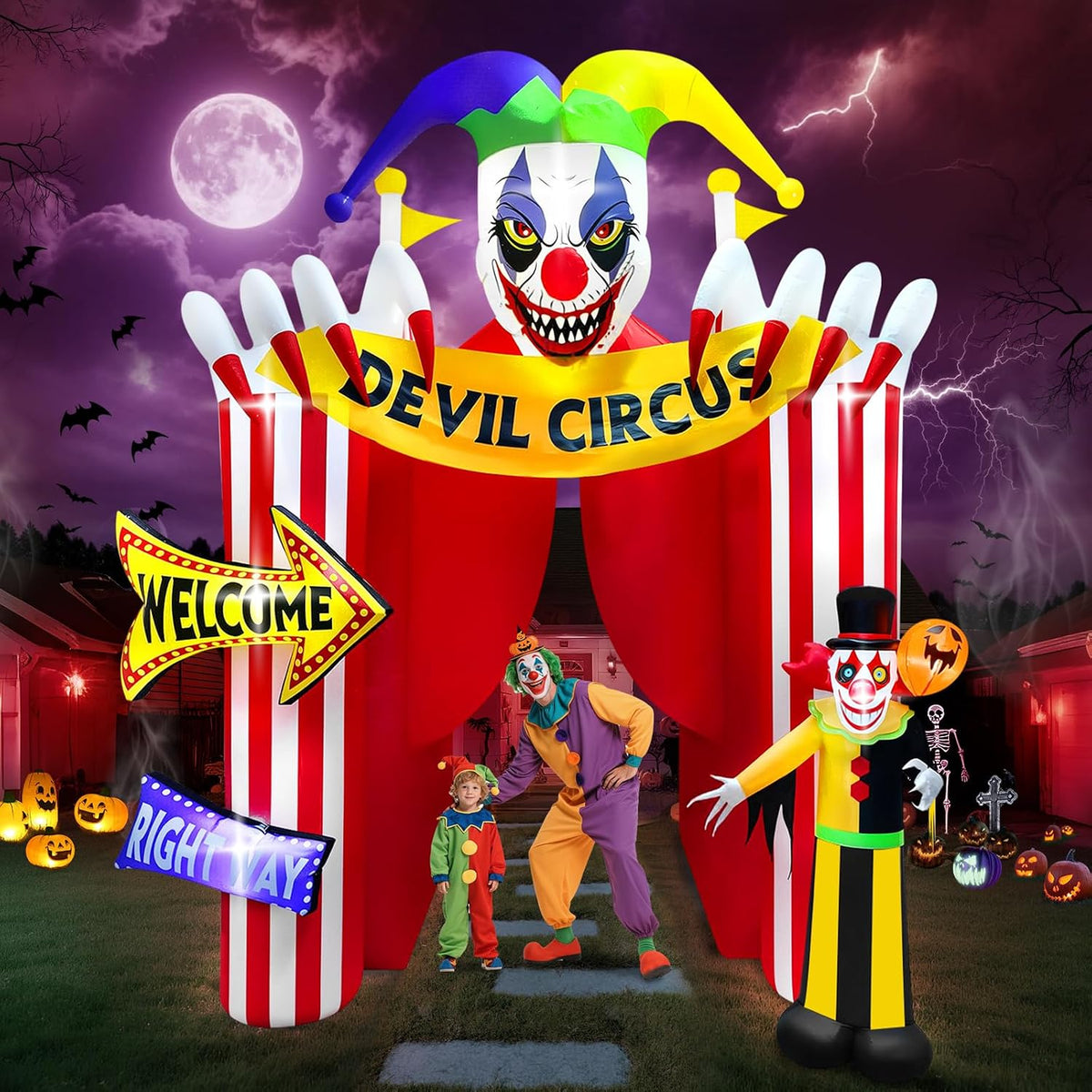 KALOLARY 12FT Clown Circus Haunted House Inflatable Archway - lighted yard display