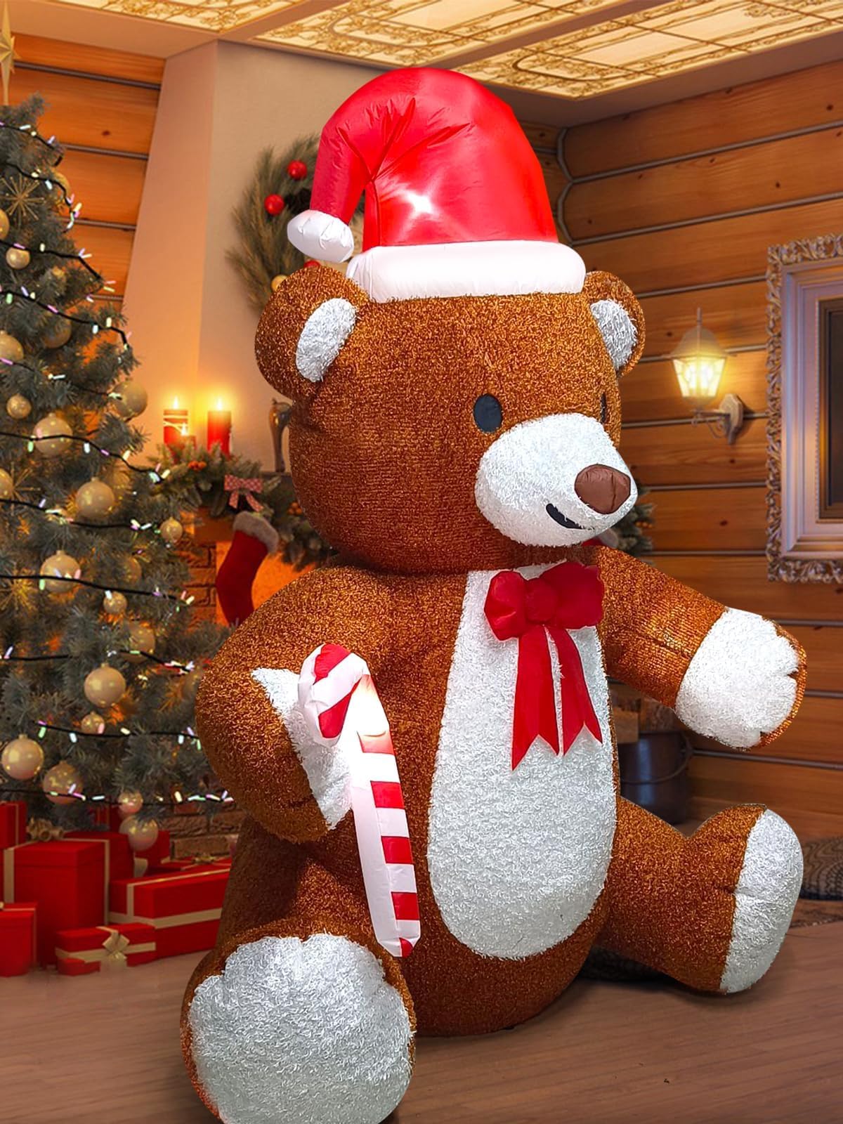 KALOLARY 8FT Fluffy Bear Blow Up Bear Teddy For Christmas Yard Inflatable - setup and accessories