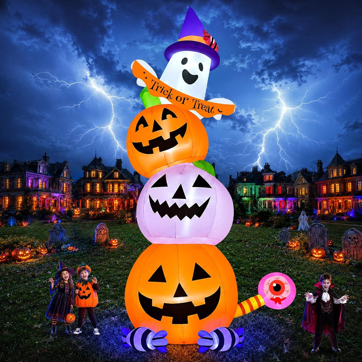 KALOLARY 20FT Stacked Pumpkin Halloween Yard Inflatable - size reference