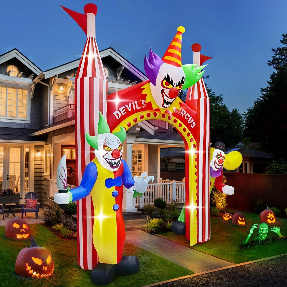 KALOLARY 12FT Clown Halloween Inflatable Archway - setup and accessories