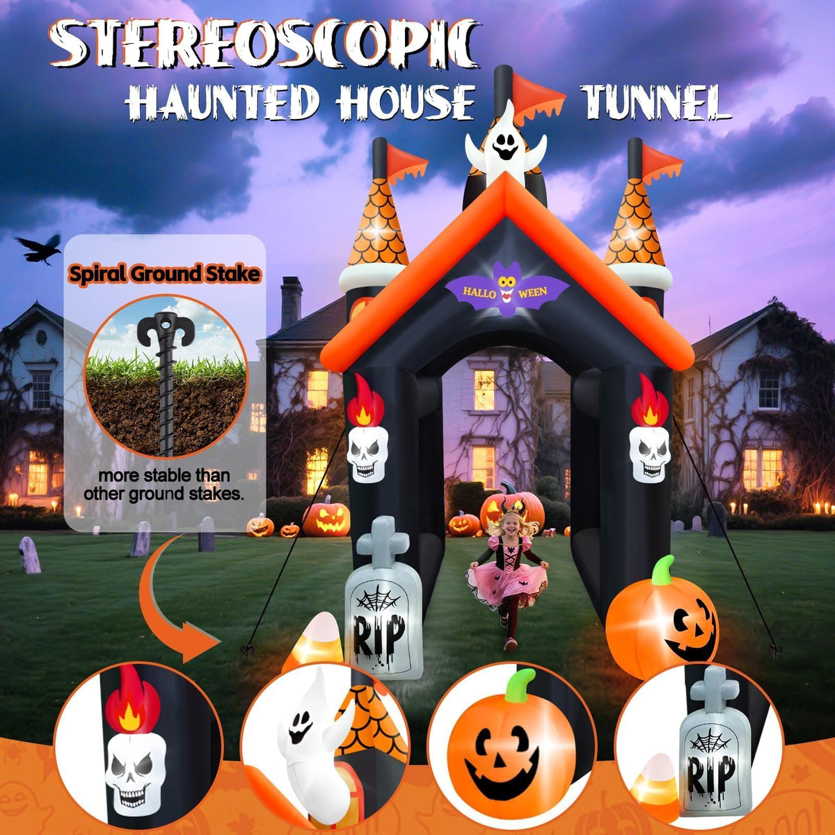 KALOLARY 12FT Pumpkin Halloween Inflatable Archway - detail view