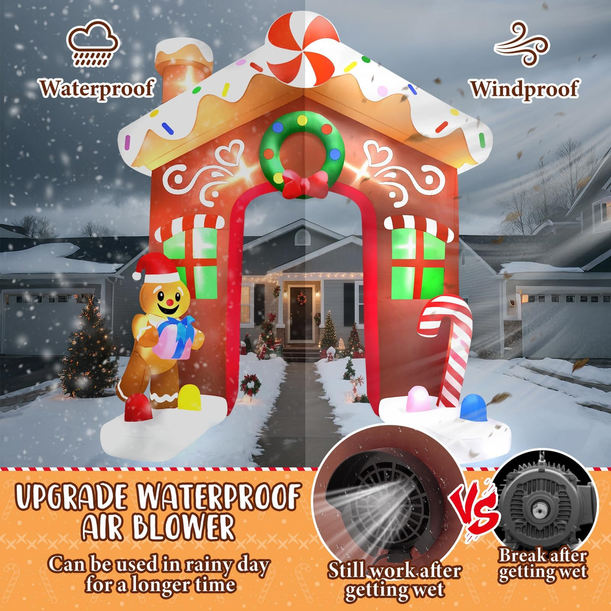 KALOLARY 10FT Gingerbread Man Christmas Inflatable Archway - detail view