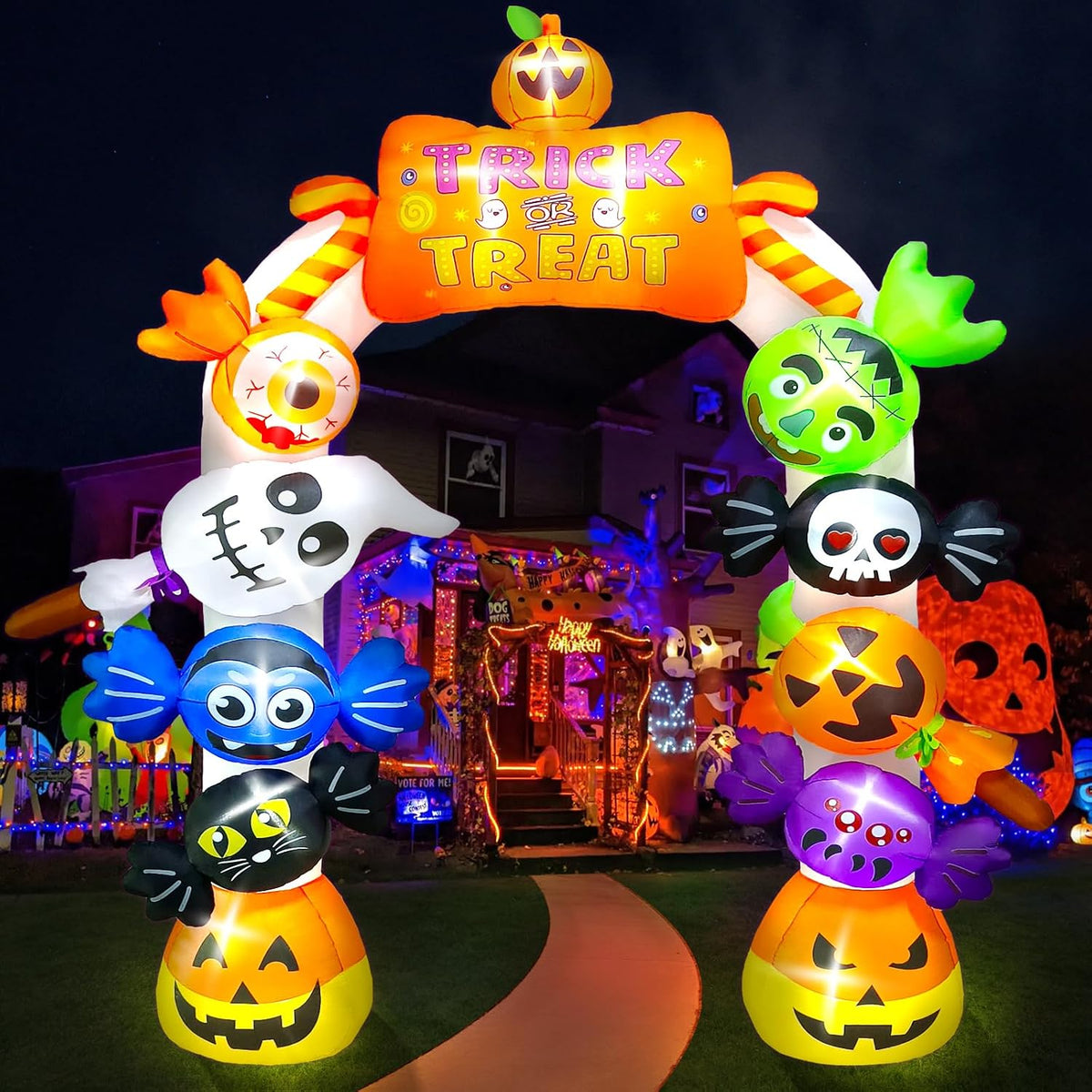 KALOLARY 10FT Candy Ghost Halloween Inflatable Archway - package contents