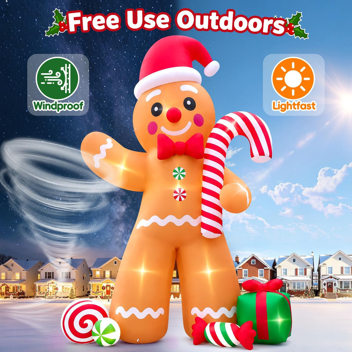 KALOLARY 20FT Gingerbread Man Christmas Yard Inflatable - detail view