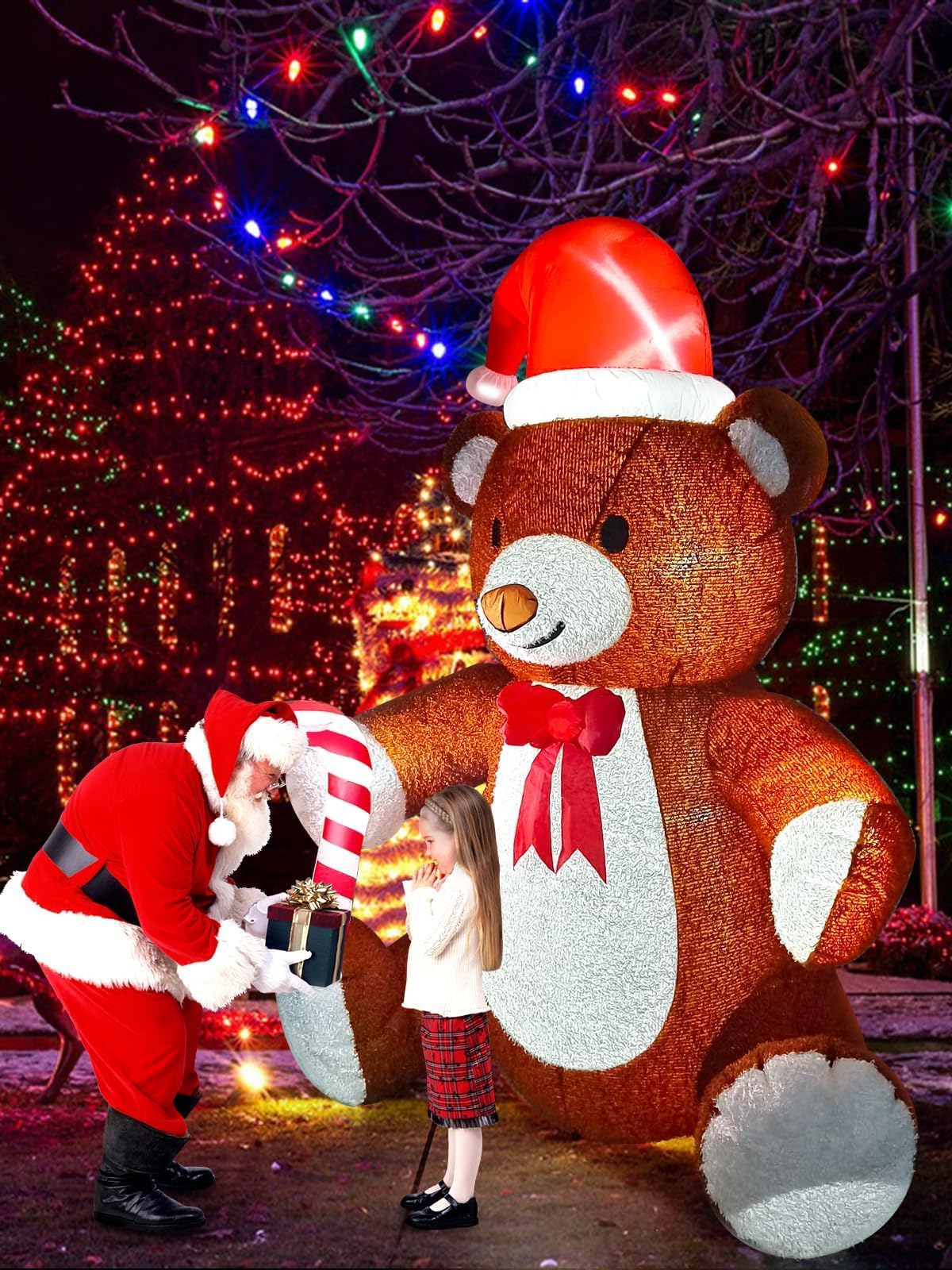 KALOLARY 8FT Fluffy Bear Blow Up Bear Teddy For Christmas Yard Inflatable - package contents
