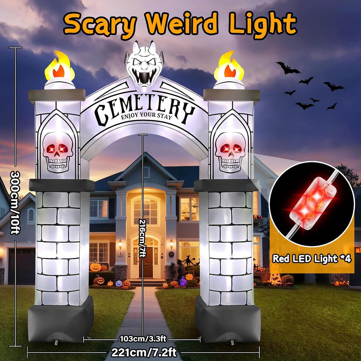 KALOLARY 10FT Cemetery Halloween Inflatable Archway - lighted yard display