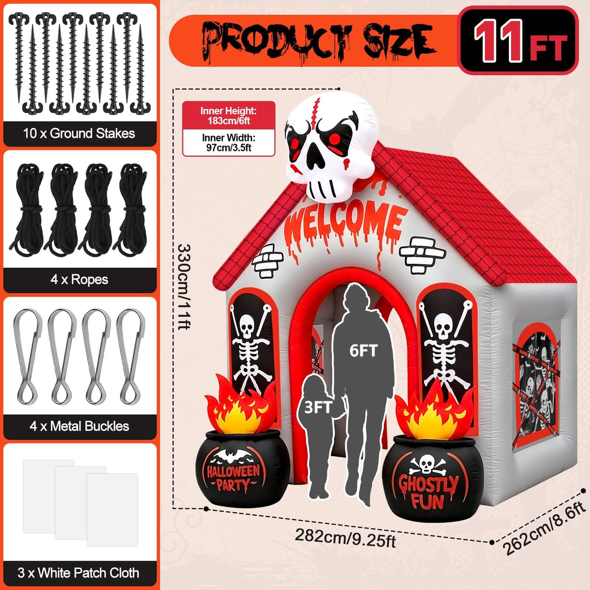 KALOLARY 11FT Ghost Halloween Inflatable Archway - lighted yard display