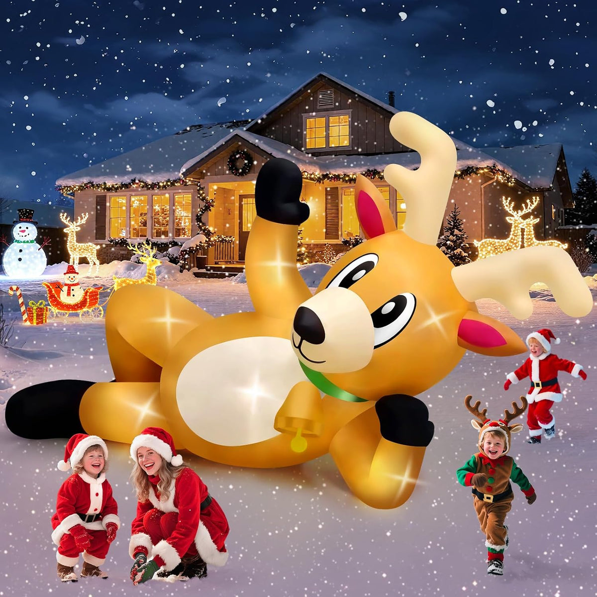 KALOLARY 10.5FT Lying Reindeer Christmas Yard Inflatable - size reference