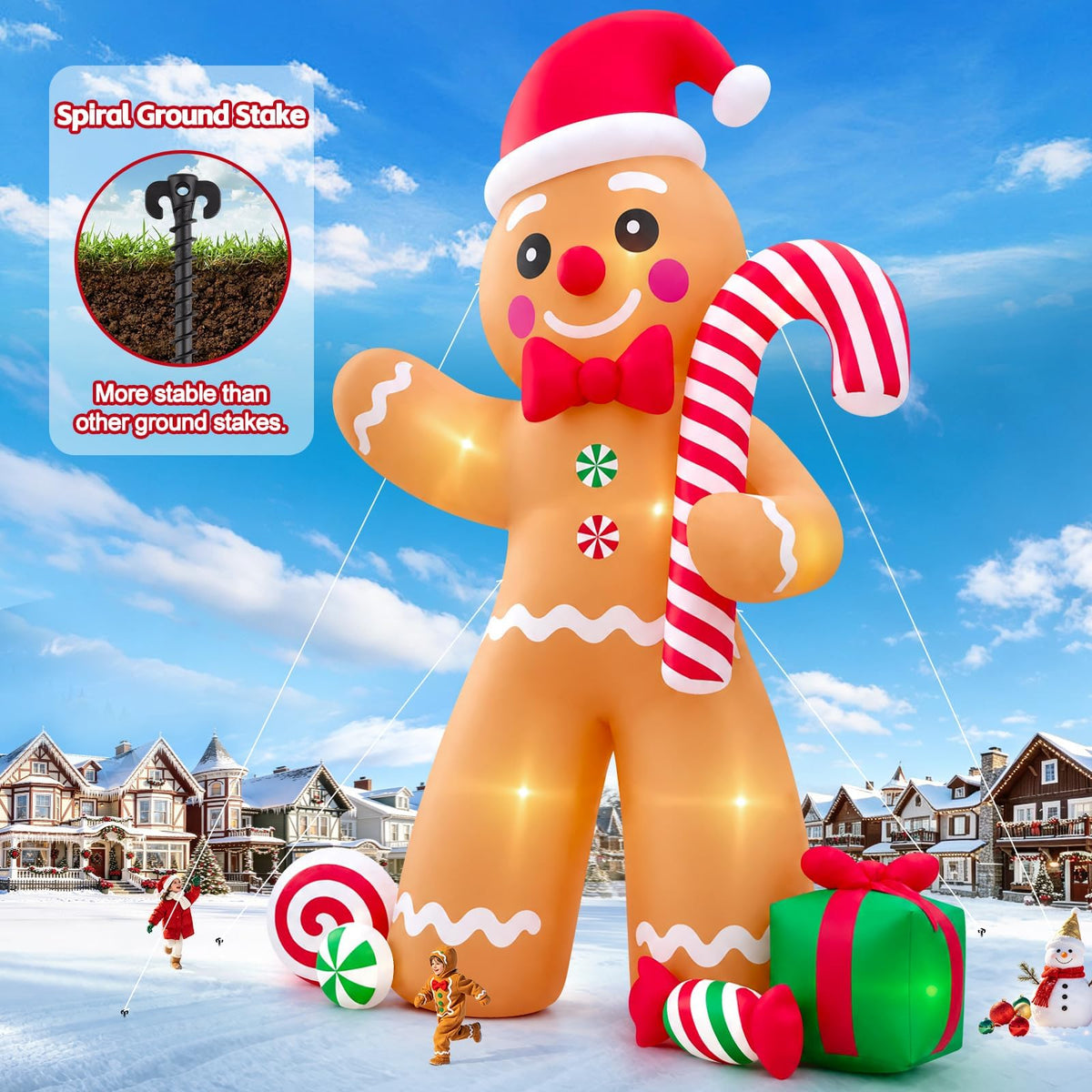 KALOLARY 20FT Gingerbread Man Christmas Yard Inflatable - setup and accessories